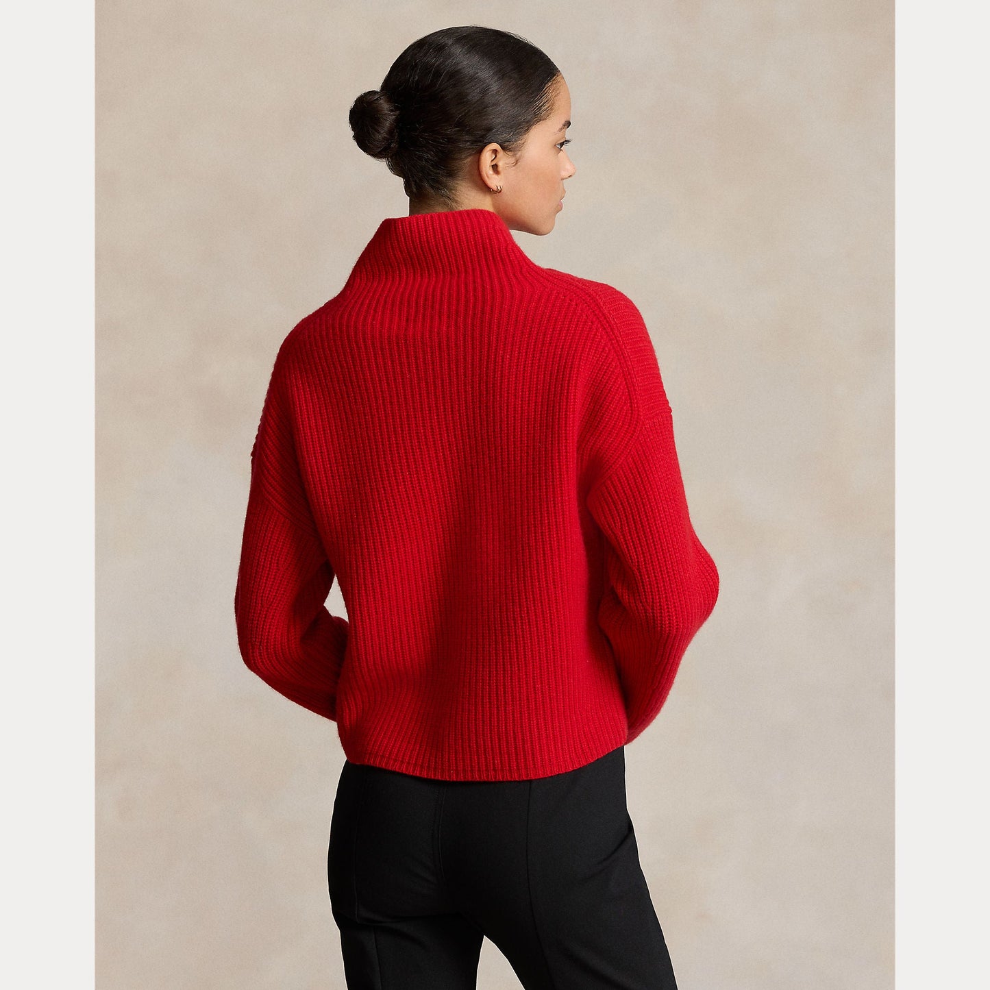 RIBBED WOOL-CASHMERE MOCKNECK SWEATER