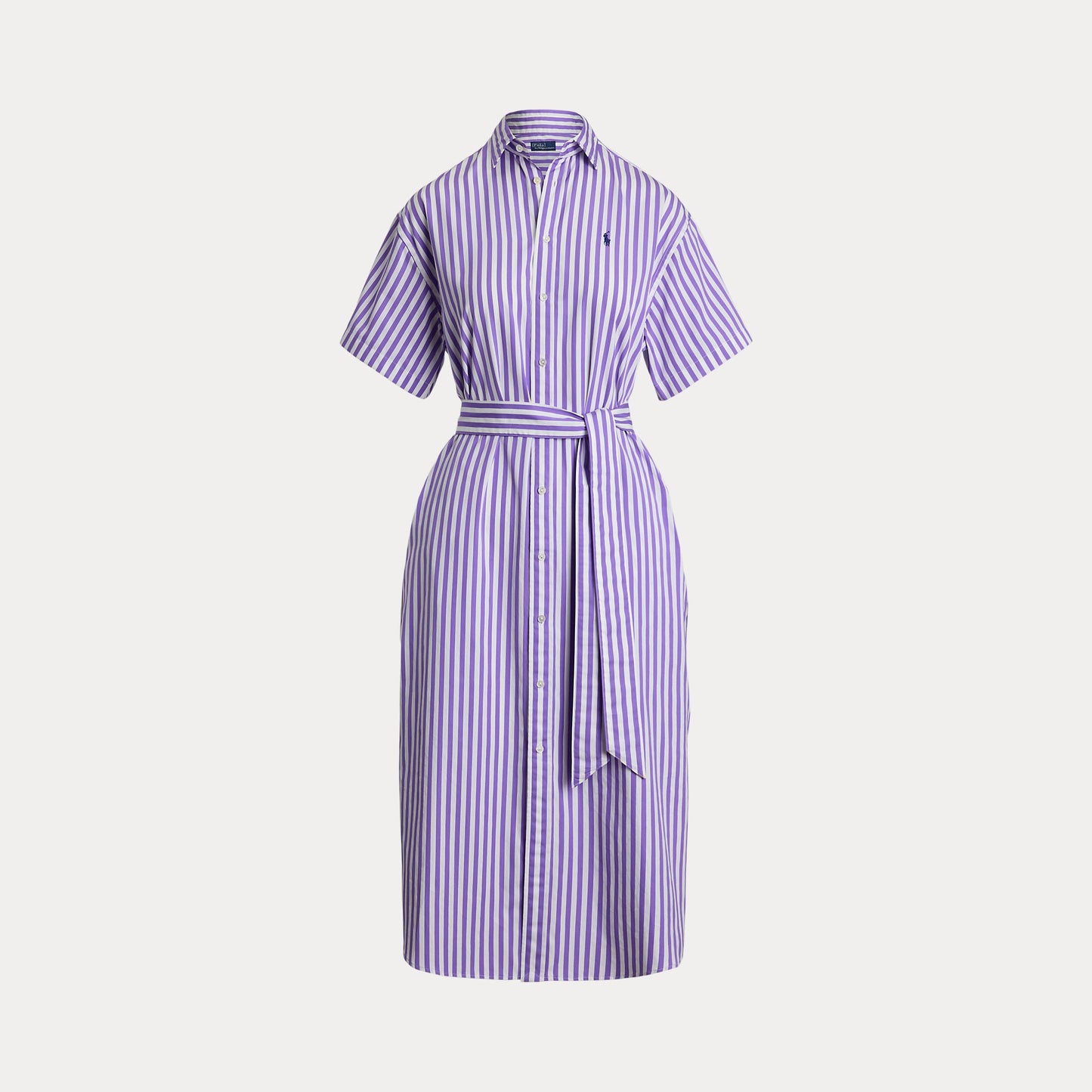 BELTED STRIPED COTTON SHIRTDRESS