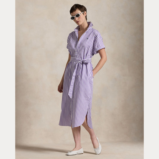 BELTED STRIPED COTTON SHIRTDRESS