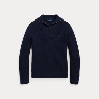 WAFFLE WOOL-COTTON QUARTER-ZIP SWEATER