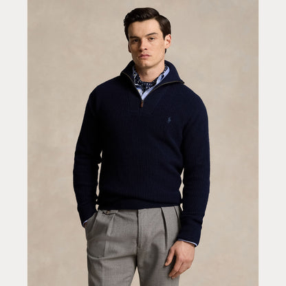 WAFFLE WOOL-COTTON QUARTER-ZIP SWEATER