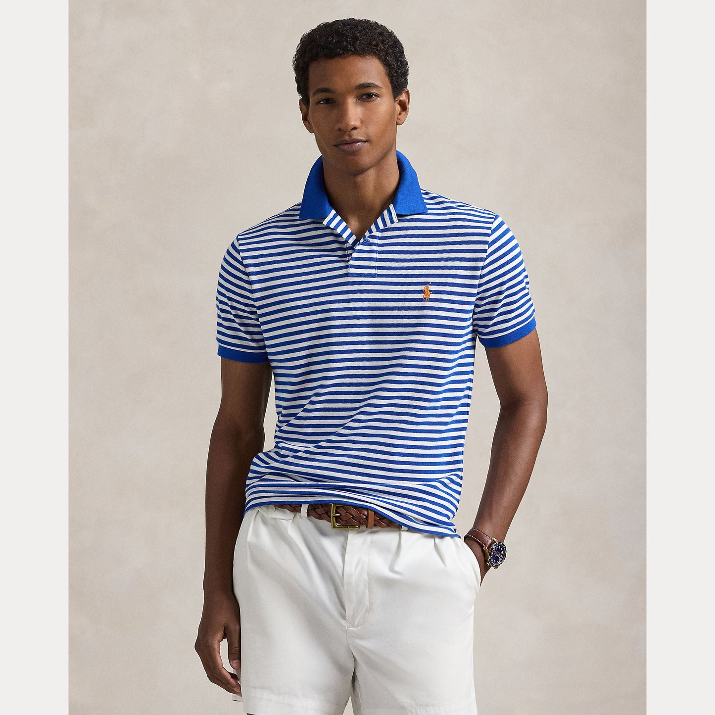 CUSTOM SLIM FIT STRIPED MESH POLO SHIRT