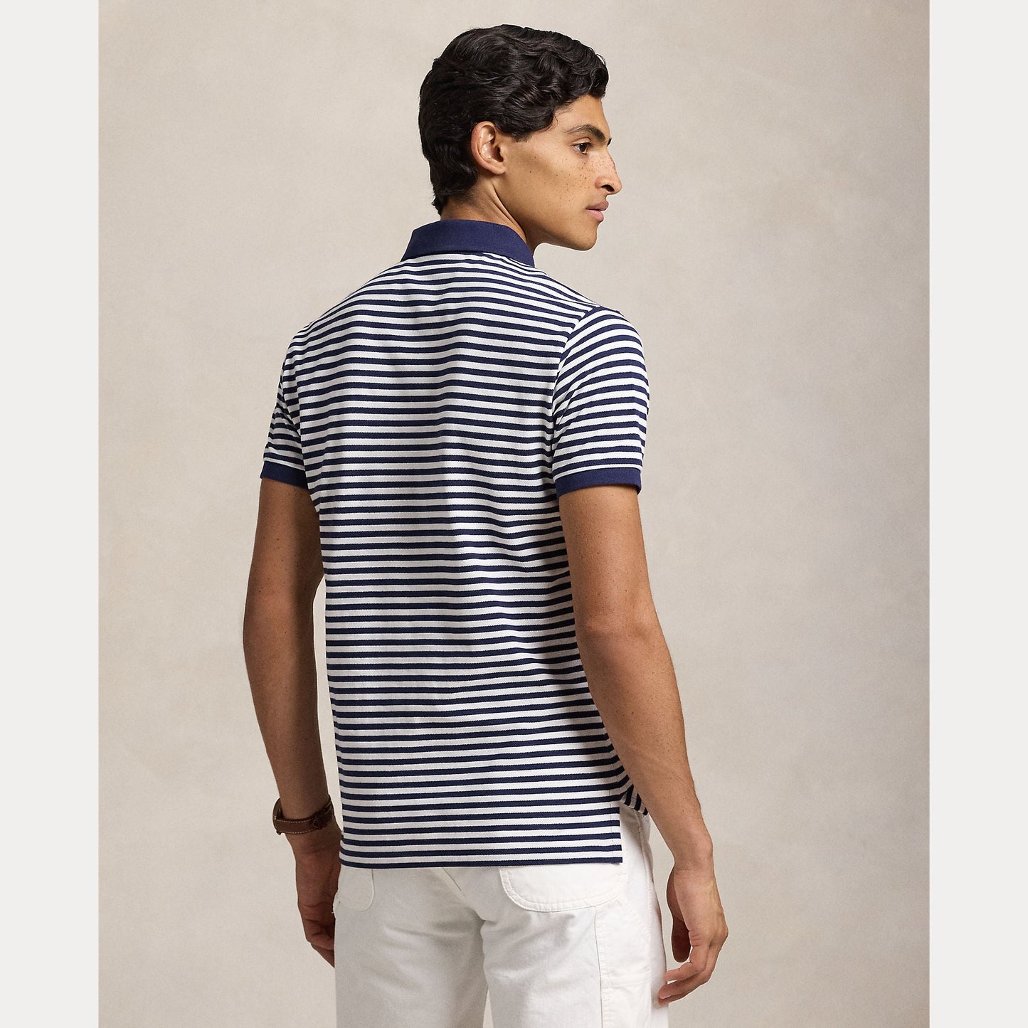 CUSTOM SLIM FIT STRIPED MESH POLO SHIRT