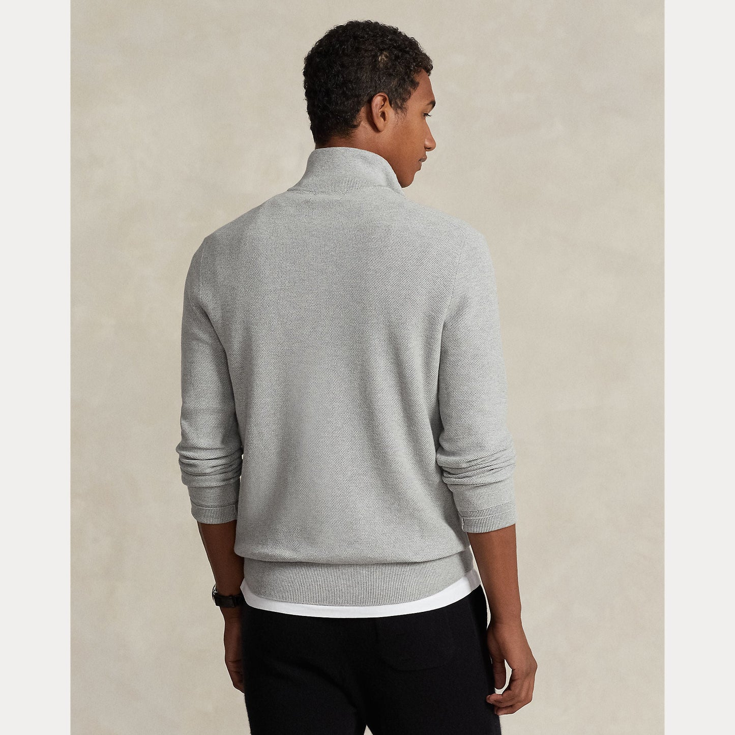 MESH-KNIT COTTON QUARTER-ZIP SWEATER