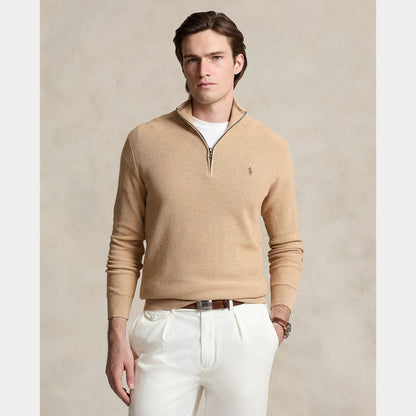 MESH-KNIT COTTON QUARTER-ZIP SWEATER