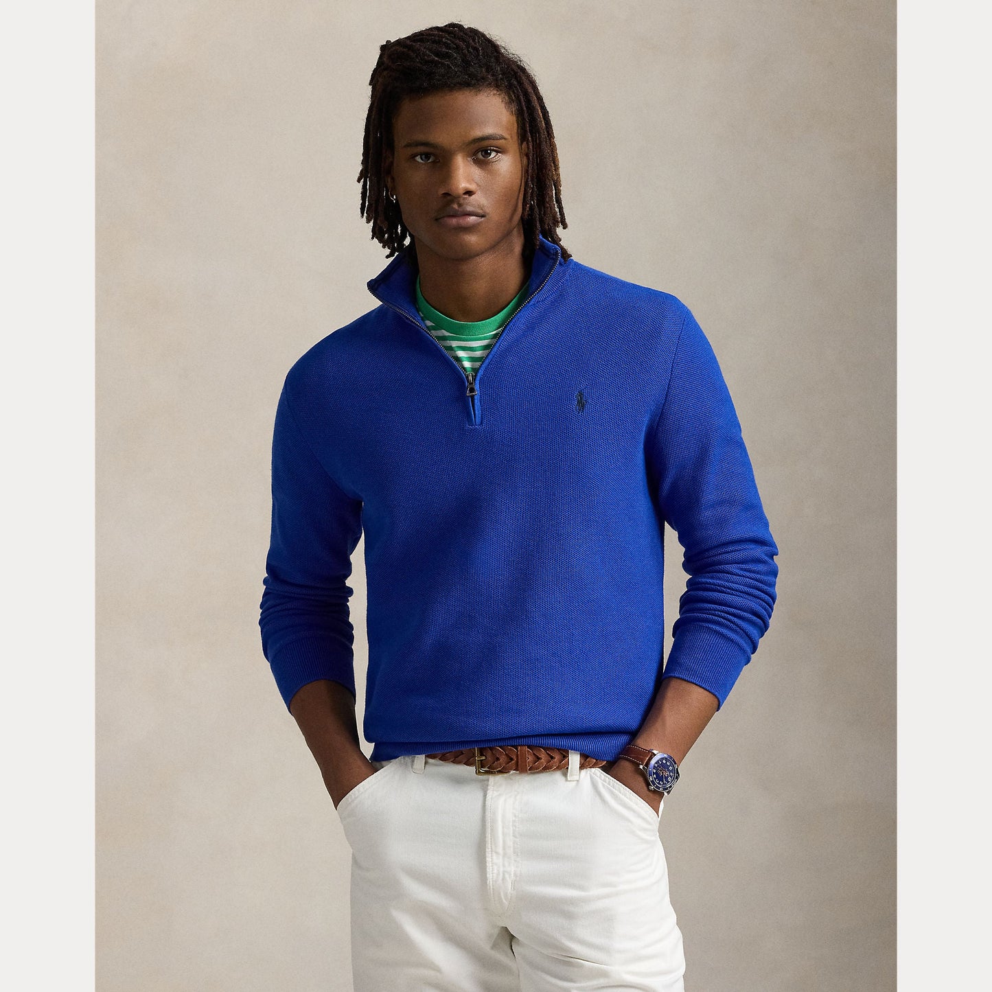 MESH-KNIT COTTON QUARTER-ZIP SWEATER