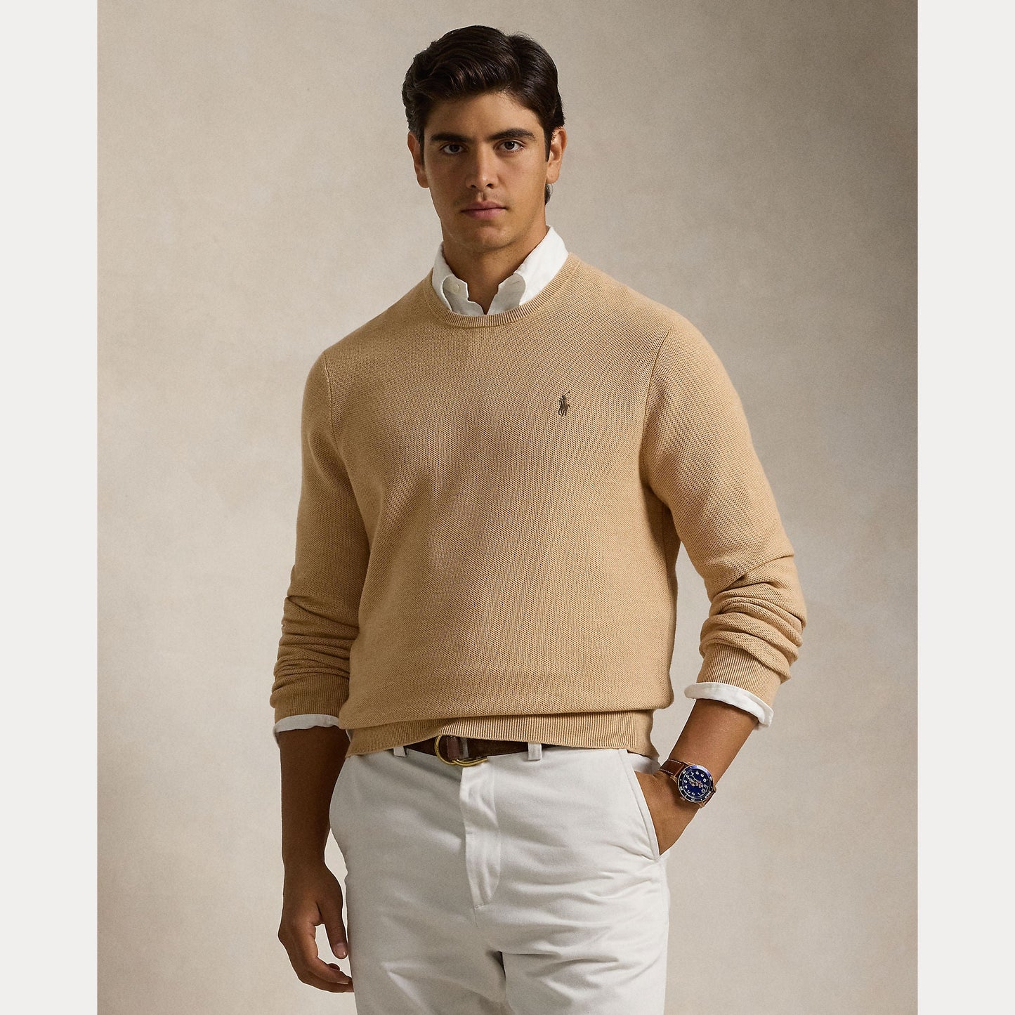 TEXTURED COTTON CREWNECK SWEATER