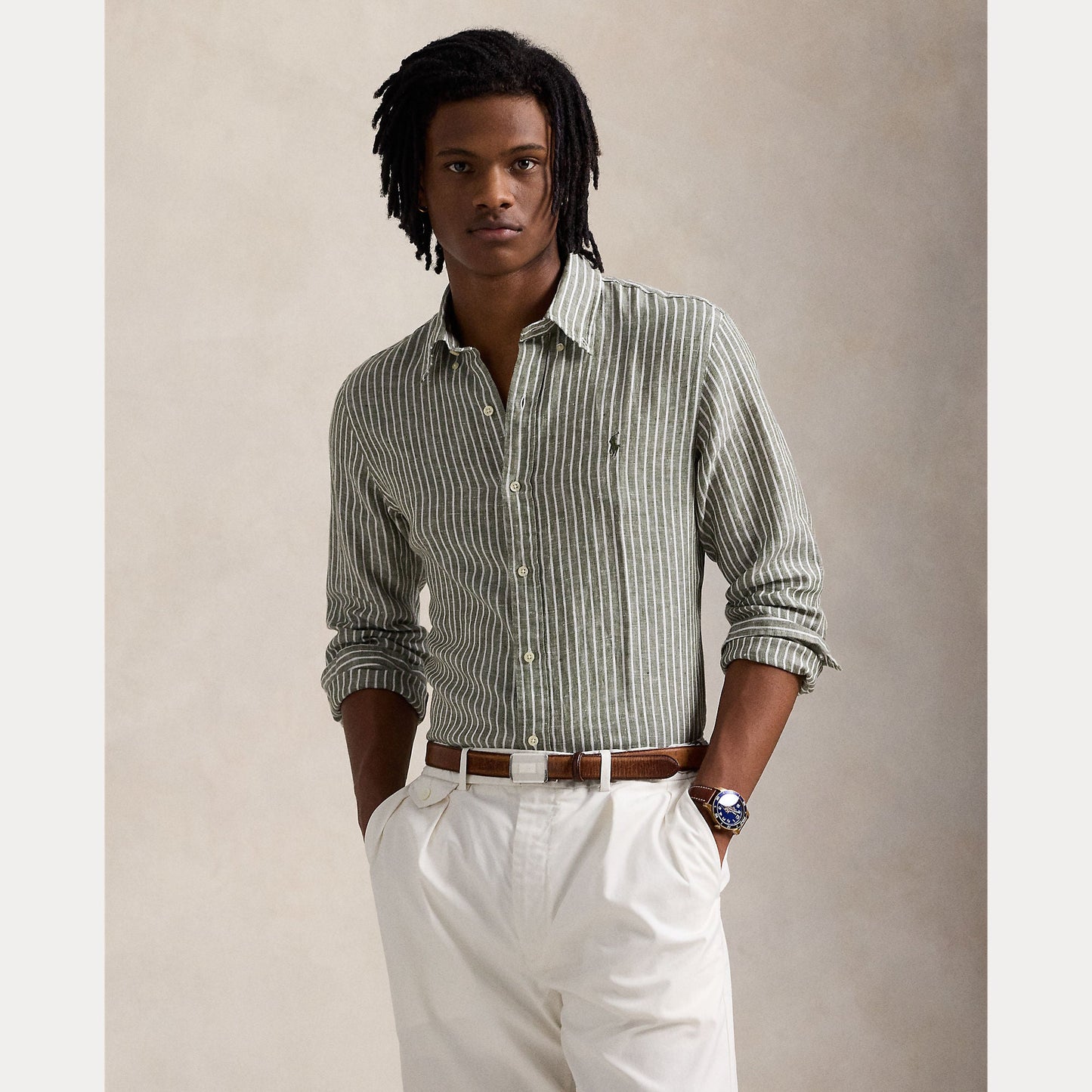 CUSTOM FIT STRIPED LINEN SHIRT