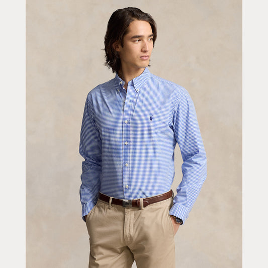 SLIM FIT CHECKED STRETCH POPLIN SHIRT