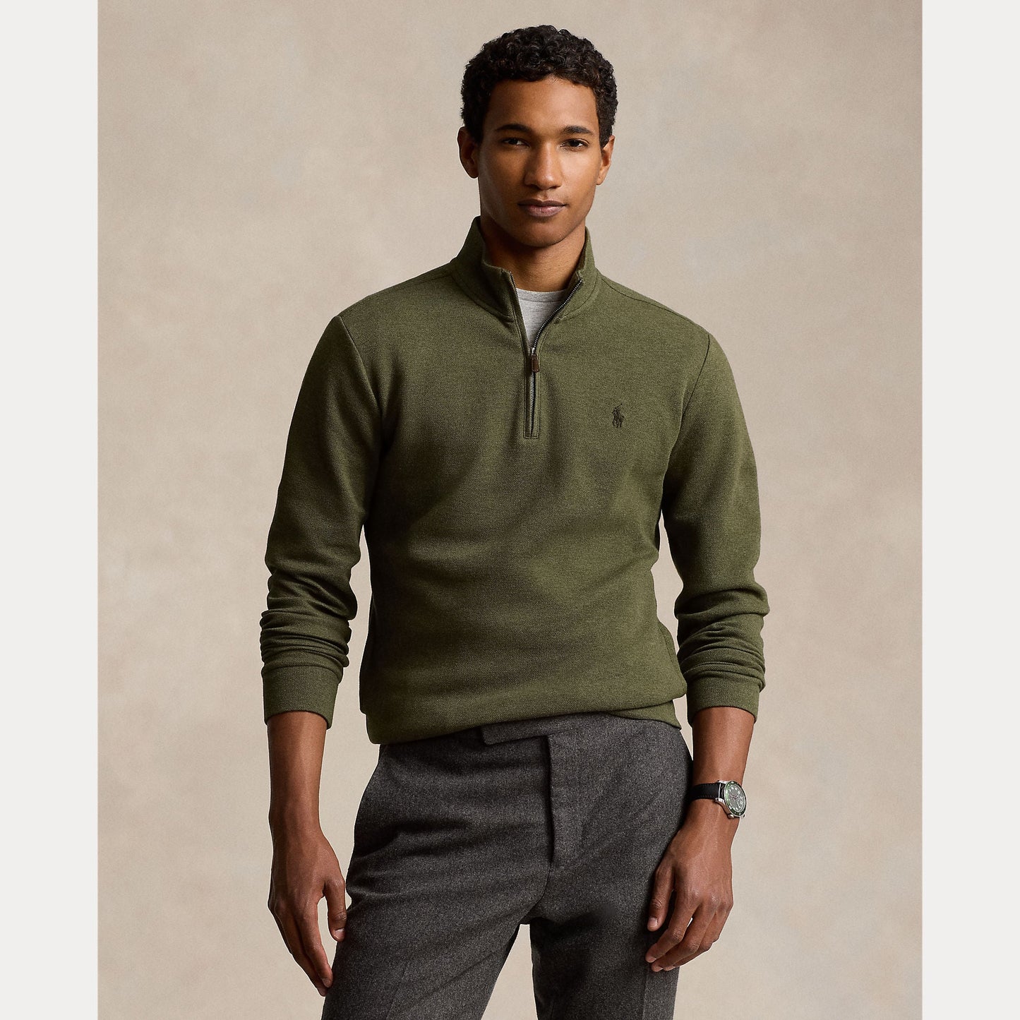 DOUBLE-KNIT MESH QUARTER-ZIP PULLOVER