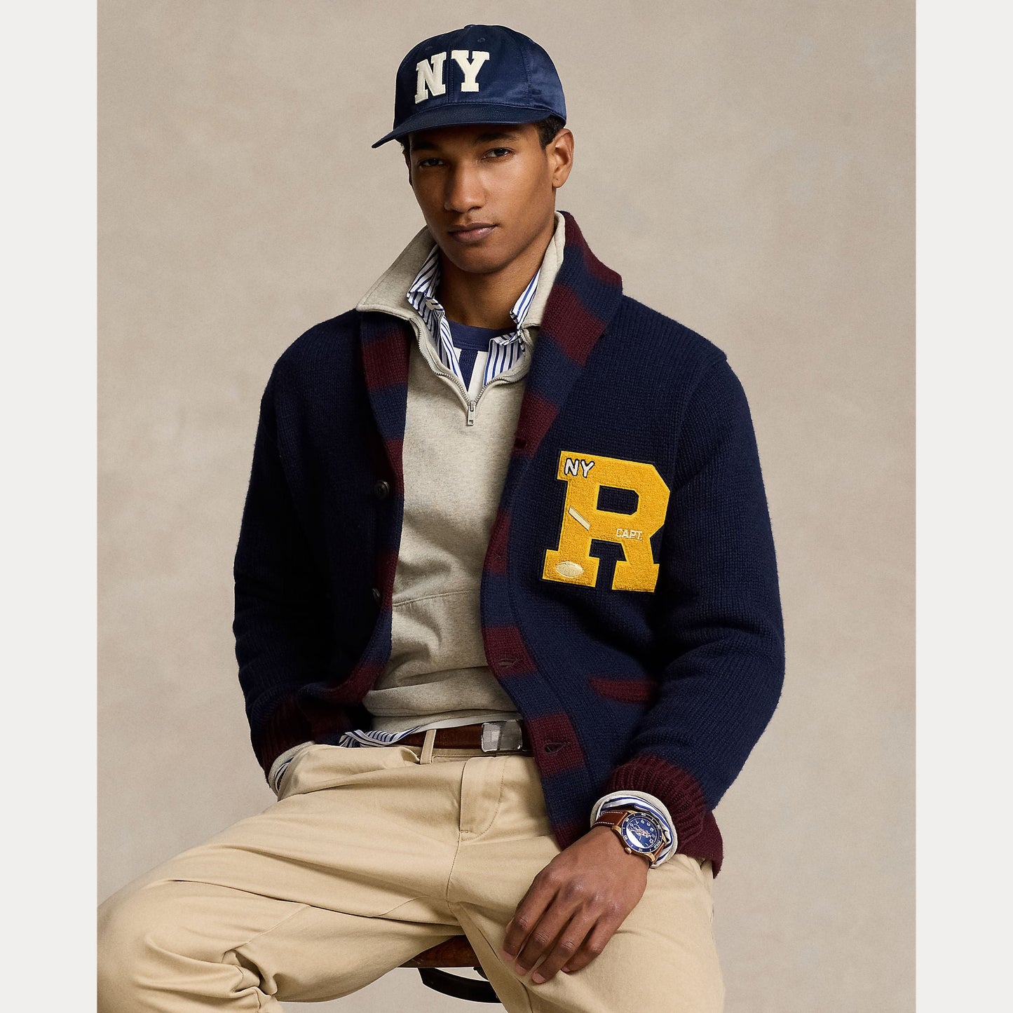 WOOL-BLEND LETTERMAN CARDIGAN